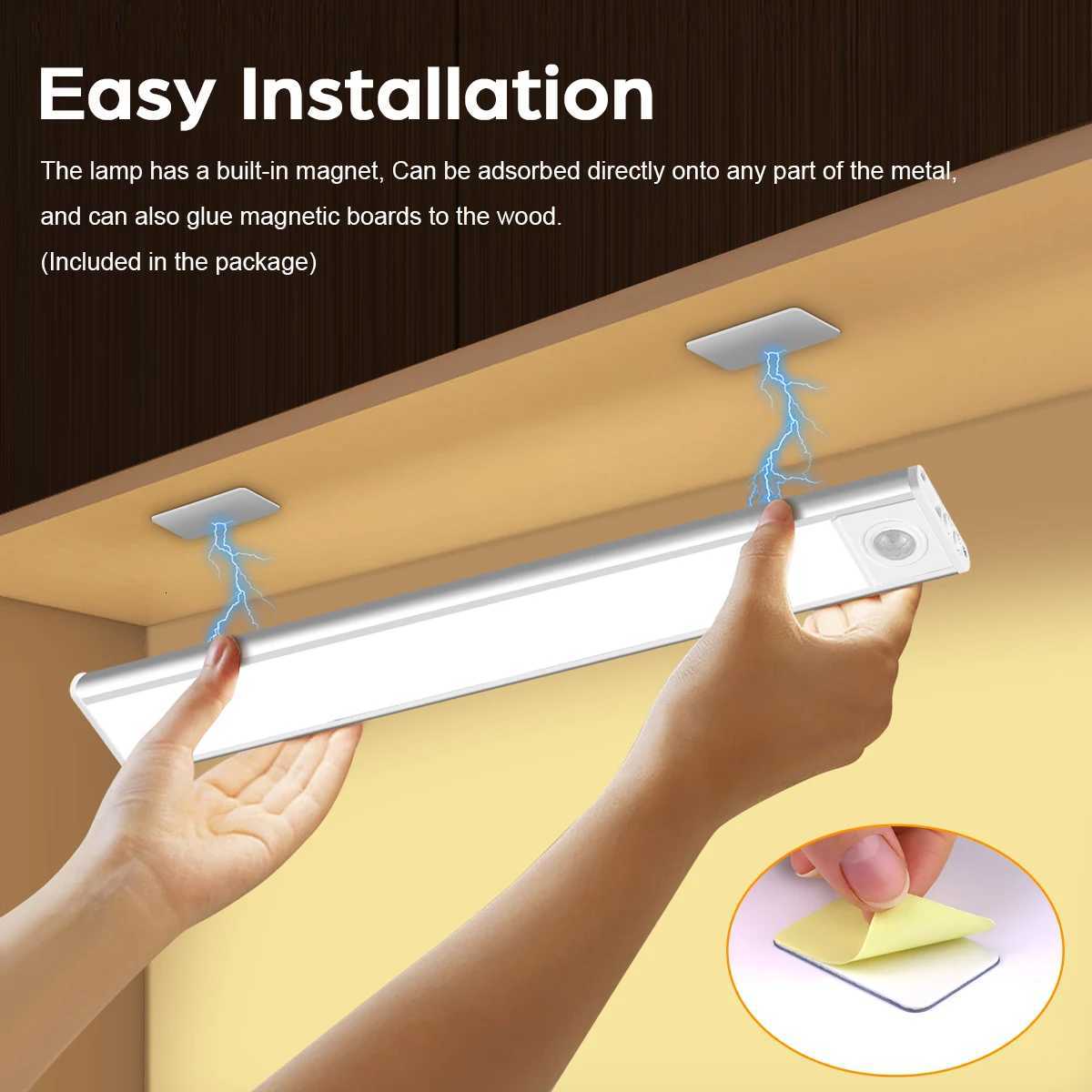 Ultra Thin LED Under Cabinet Lights Rechargeable 3 Colors Lamp Motion Sensor LED Light For Kitchen Bedroom Wardrobe Closet Decor M251129