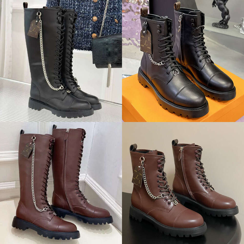 Ladies fashion Motorcycle Martin Boots knight boots Designer shoe woman Leather round toes laced flat ankle boot long booties Women Side Zipper Winter Ankle boots