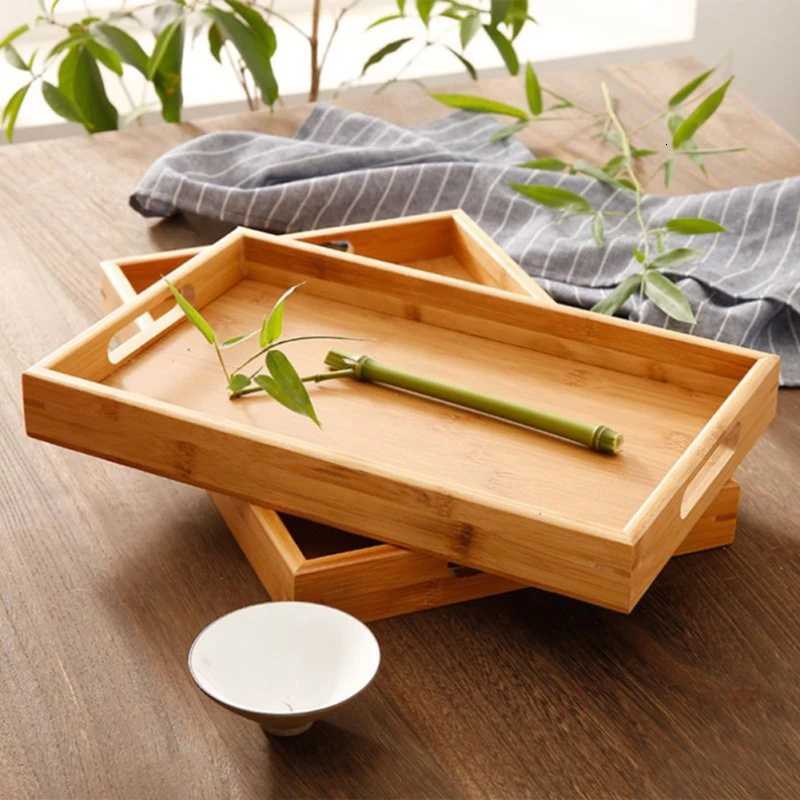 Wide Bamboo Organizer Tray Storage Bin with Handles for Cutlery Serving Spoons Cooking Utensils Teapot Teacup Y251129