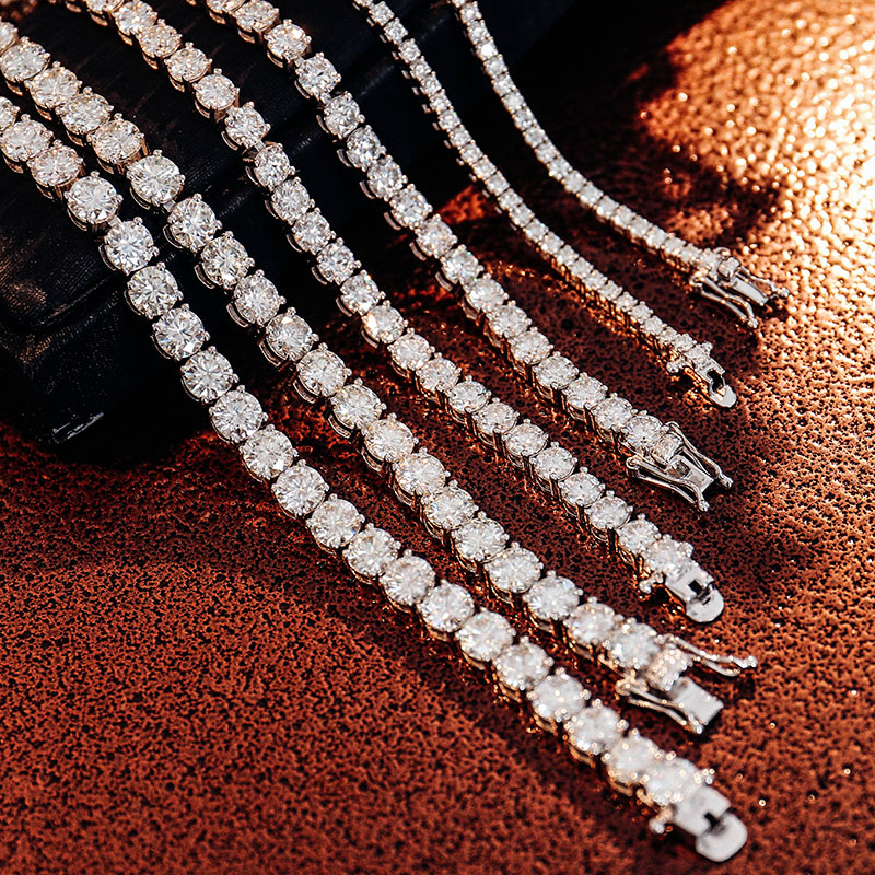 Pass Diamond Tetser 2mm 16inch 925 Silver DEF VVS Moissanite Diamond Tennis Chian Necklace Fine Jewelry for Men Women