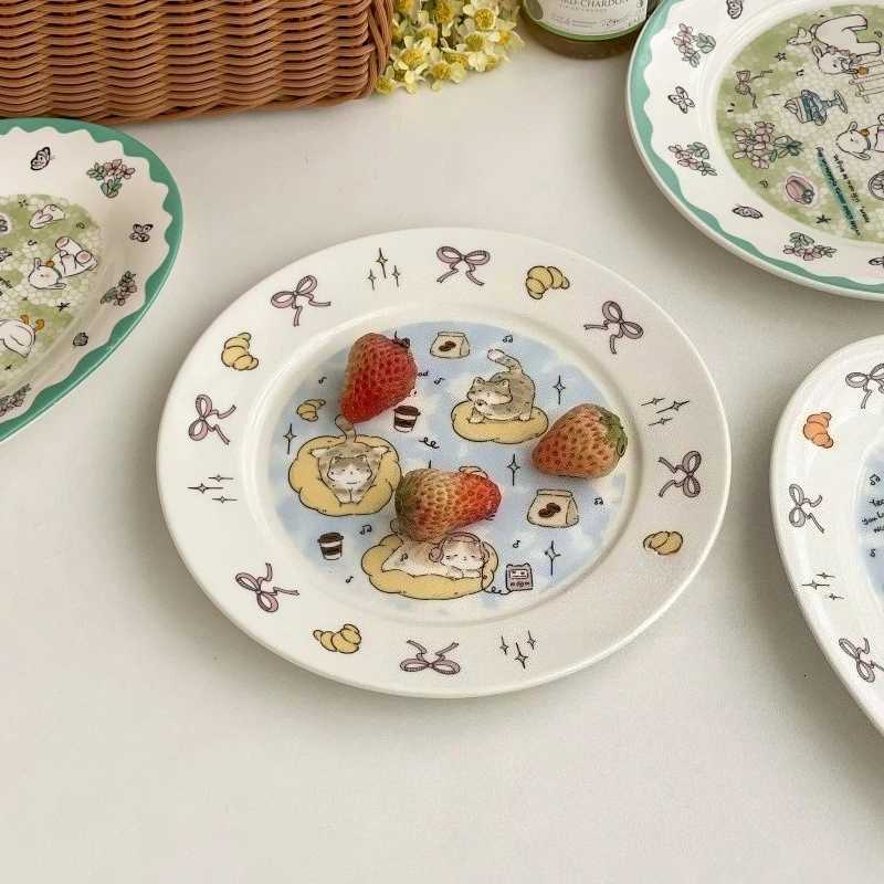 Luxury Cake Plate Exquisite and Cute Tableware Beautif Cartoon Plate Ceramic Oval Dessert Plate Y251129