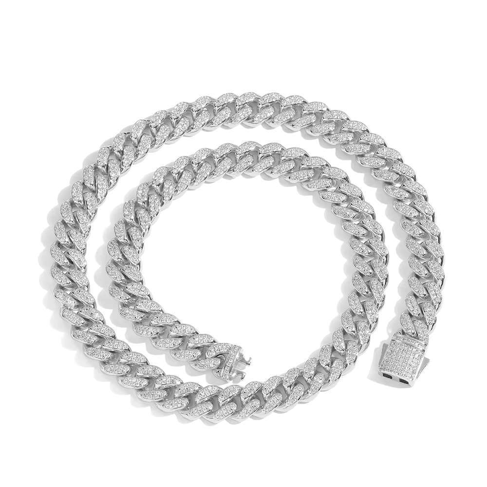 NUOYA Hip Hop Jewelry 12MM Diamond Cuban Link Chain Necklace Full Pave Bling Zircon Silver/Gold Plated Cuban Chain for Women