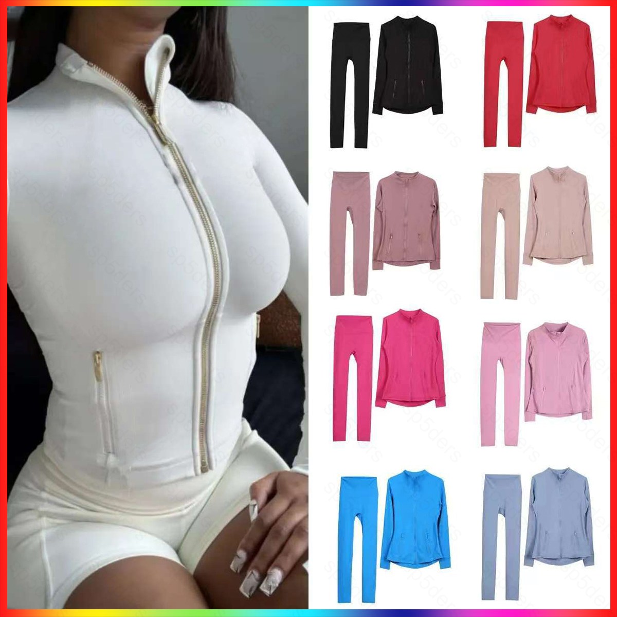 10A Women's Yoga Set long clothes sleeves Jacket skims set women Outfit Solid Color Nude Sports Shaping Waist Fitness Jogging Sportswear For Lady Define Leggings