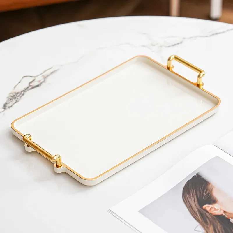 Light Luxury Tray Household Rectangular Cosmetics Storage Tray Living Room Water Cup Storage Hotel Apartment Storage Tray Y251129