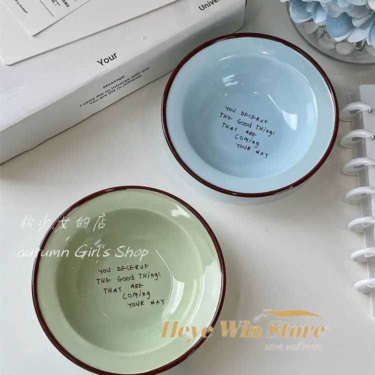 Luxury Korean Style Letter French Bowl Tableware Ceramic Plate and Bowl Set Household R Bowl Breakfast Plate for One Person Y251129