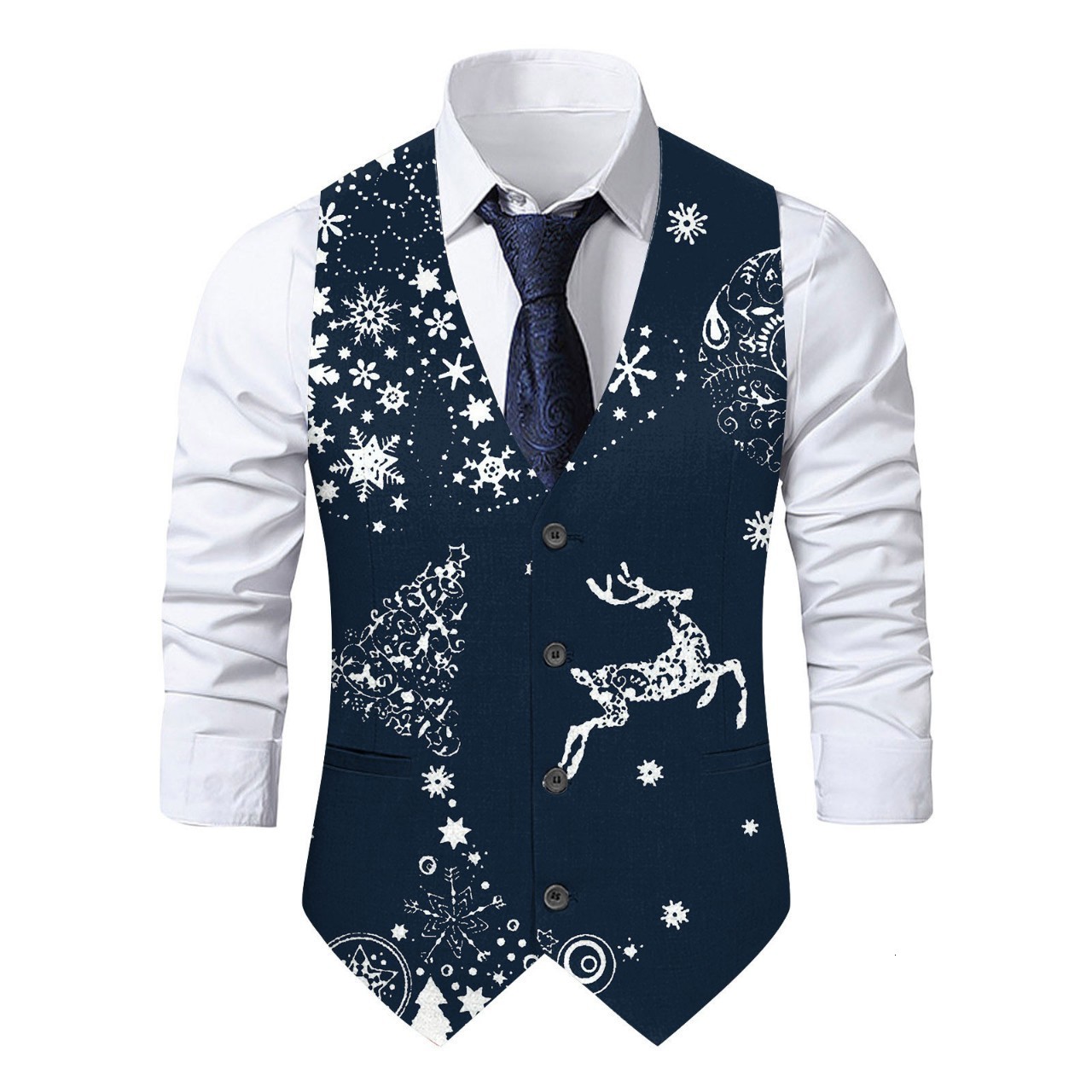 2023 Mens Christmas Random Print Suit Vest Party Gentleman Style Slim Fit Trendy