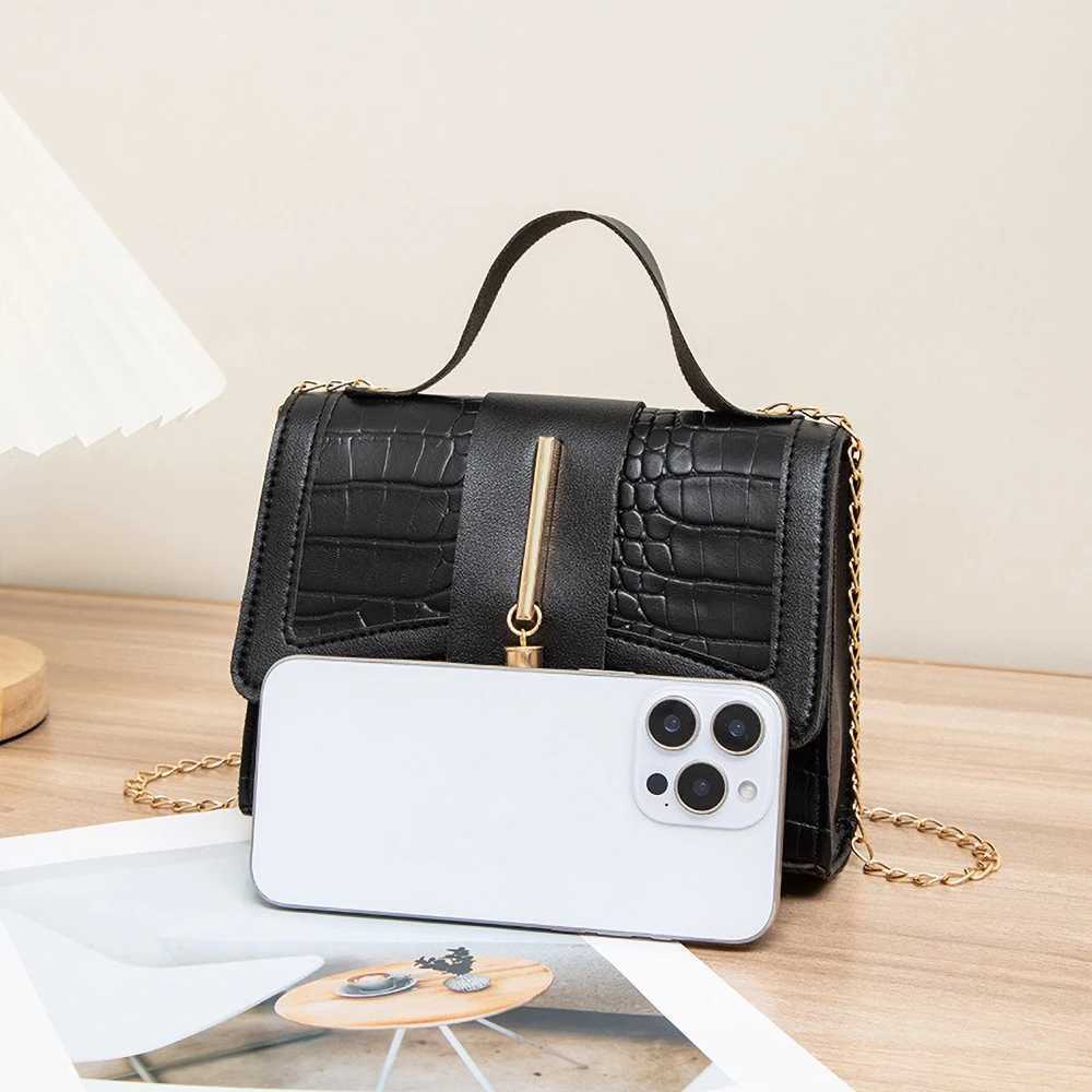 Trendy Crocodile Print Bag - Womens PU Square Shoulder Purse with Chain Strap Summer Niche Handbag K251128