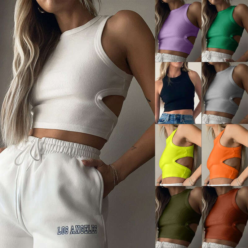Summer I-shaped Small Tank European and American Sports Short, Open navel Hollow Sleeveless Top, Women's 2025 Versatile Style, New Trendy Clothin