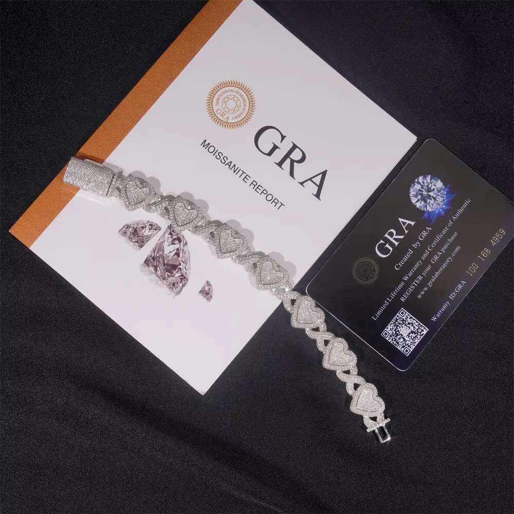 European American Hip-Hop Style 925 Silver Heart-Shaped Moissanite Bracelet Cross-Border Fashion Jewelry Unlimited Bracelet