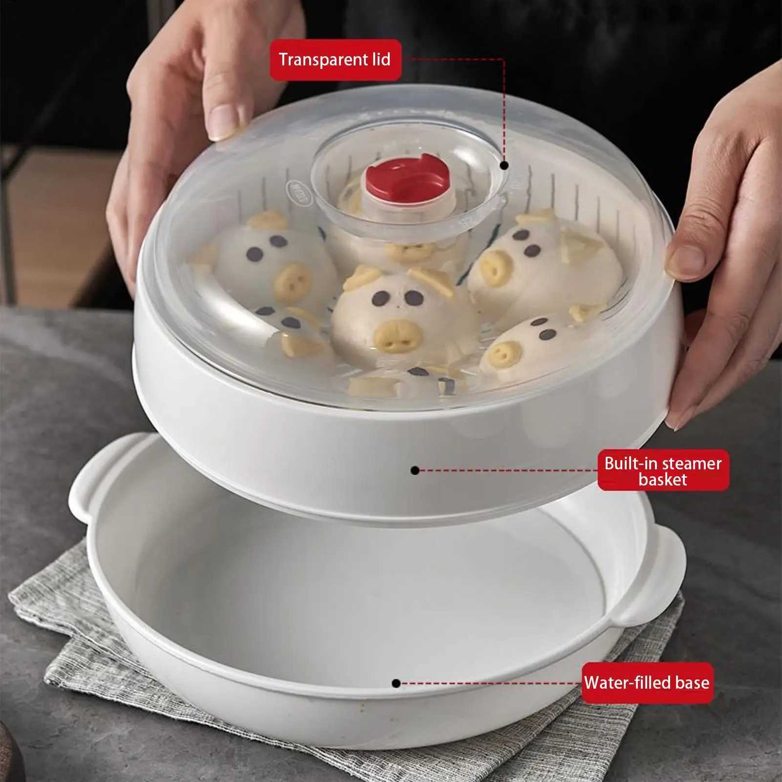 Food Grade PP Microwave Steamer with Lid Tray - Quick Cookware for Vegetables Rice Eggs Dumplings Kitchen Cookware C251129