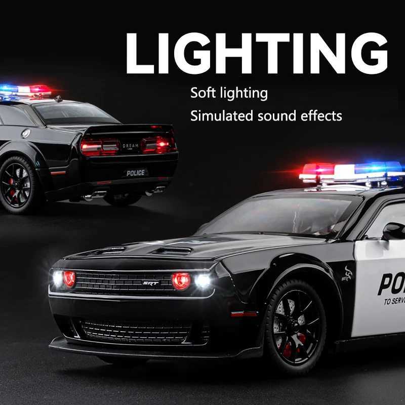124 Simulated Dodge Hellcat Police Car Model Sound And Light Pull-Back Toy Car Metal Sports Car Boys Collection Ornaments Gift J251129