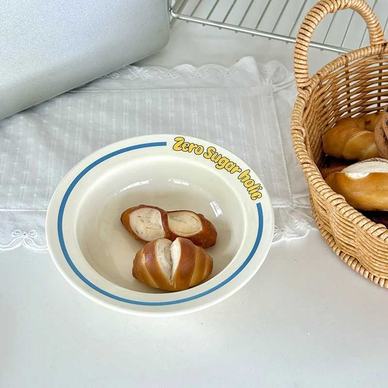 Luxury High Appearance Ceramic Dining Bowl Ins Style Letter Versatile Dessert Round Tableware Korean Household Breakfast Milk Bowls Y251129