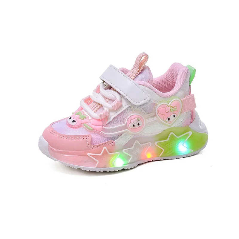 Sanrio Kuromi My Melody Childrens Led Light Sneakers Kawaii Cartoon Fashion Girls Casual Shoes Kids Antislip Sports Running Shoe H251129