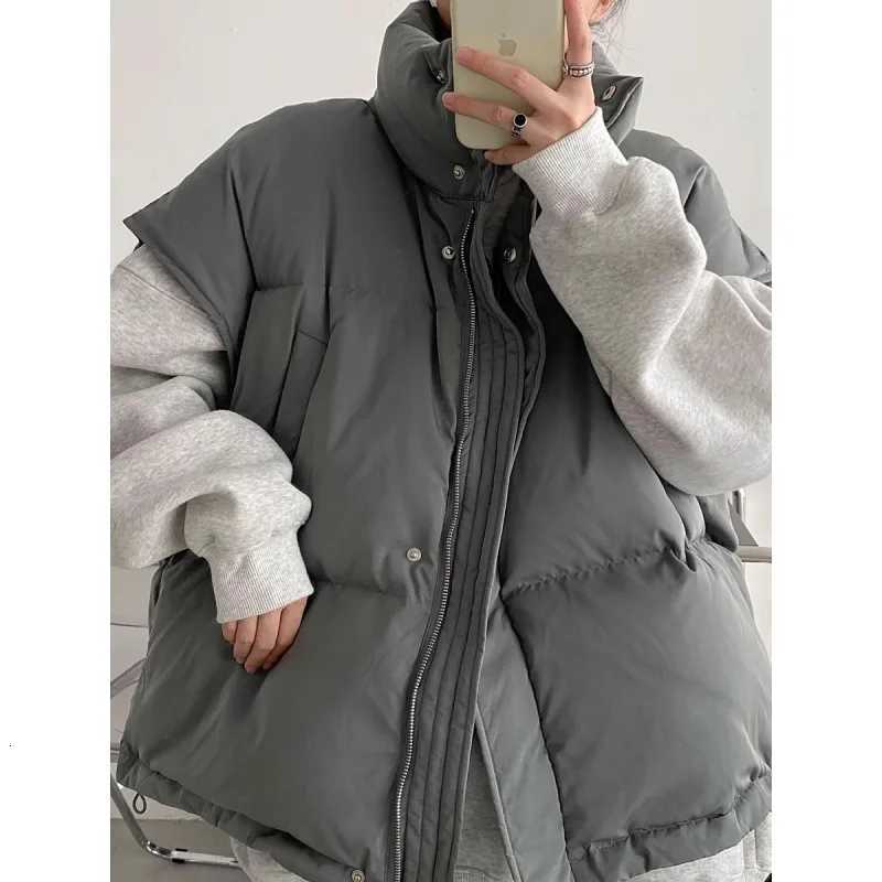 Autumn Winter Puffer Vest Quilted Padded Warm Womens Oversized Puffer Vest Stand Collar Full Zip Sleeveless Bubble Coat OutwearT251129
