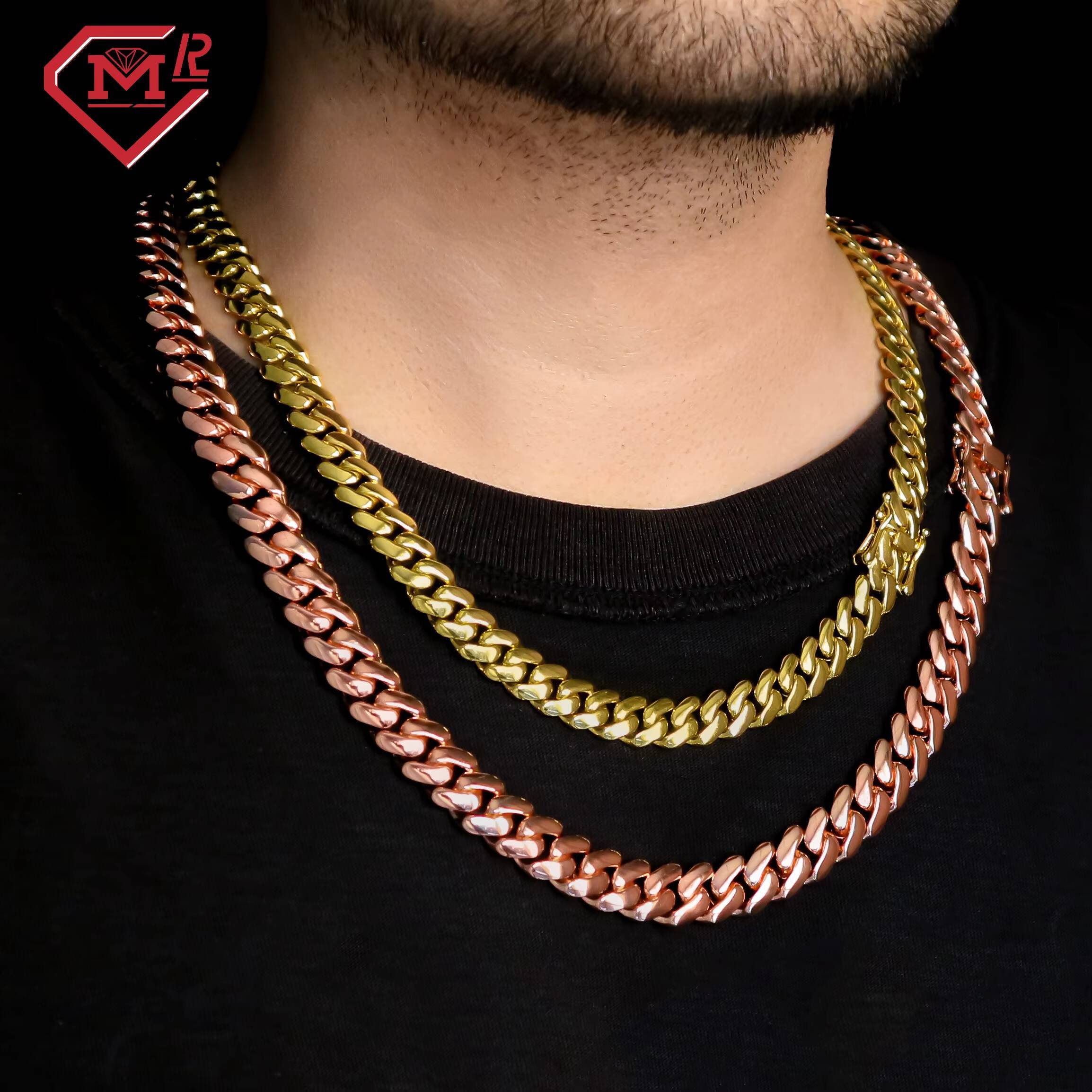 Hip Hop Moissanite Cuban Chain Plain Rose Gold Plated S925 Custom Clasp Elegant Vvs Cuban Link Chain