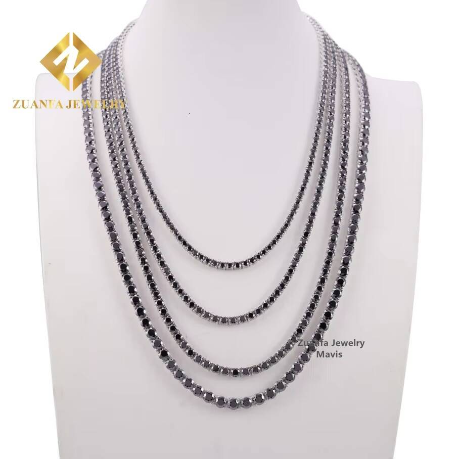Worldwide Shipping Hip Hop Iced Out Tennis Necklace 925 Sterling Silver 3MM 35MM 4MM 5MM VVS Black Moissanite Tennis Chain
