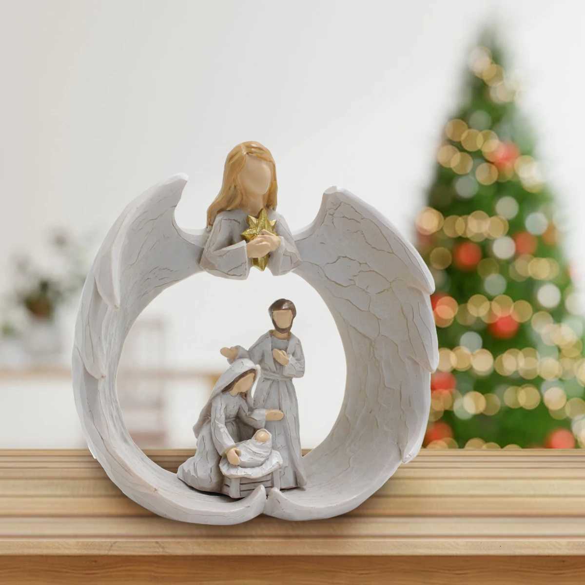 1 angel religious ornament resin handicraft angel statue suitable for various environments including desks shelves or center H251129