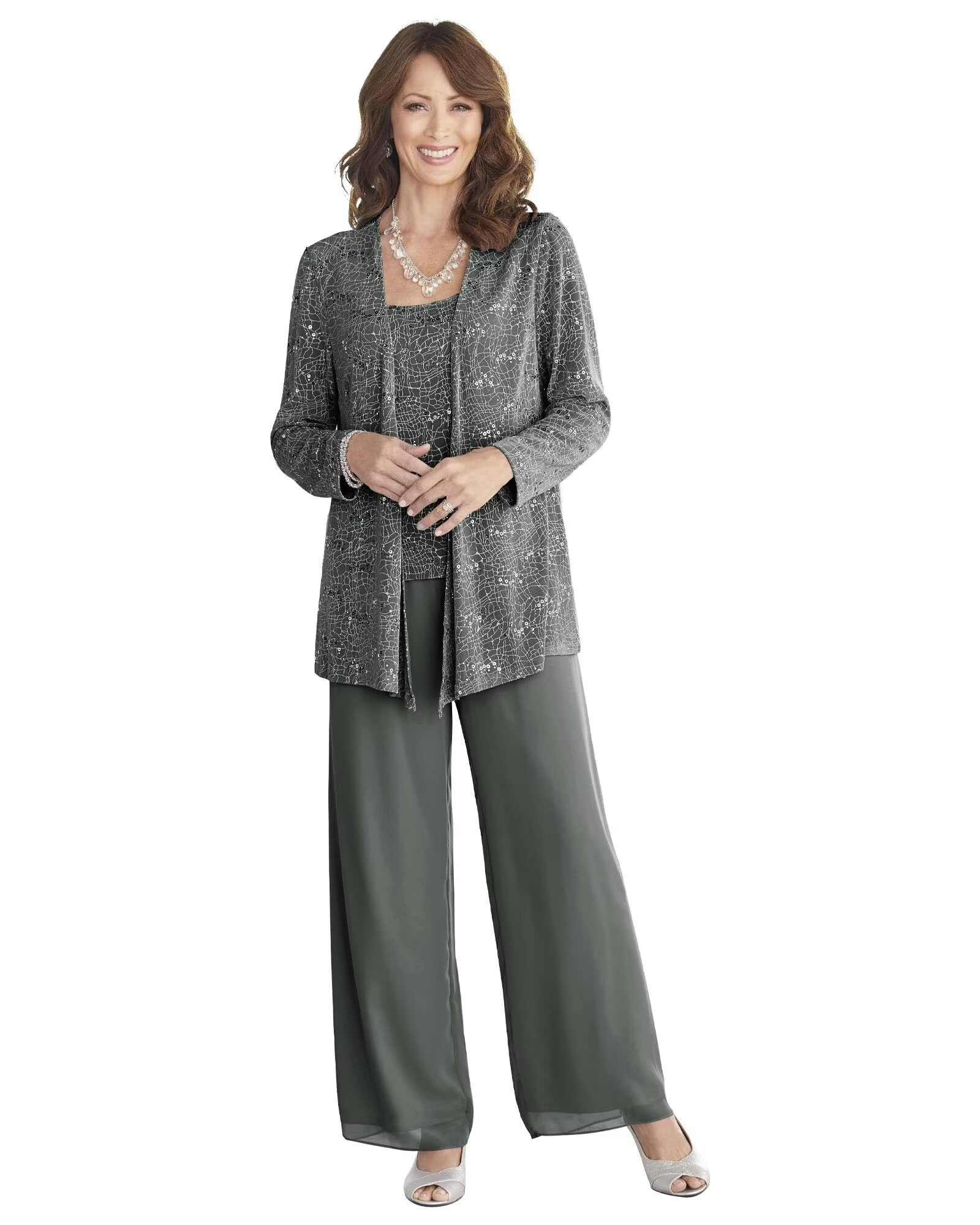 Grandmother Pantsuits Women's Wedding Jumpsuit 3 Pieces Mother of The Bride Dresses Pant Suits with Jacket for Wedding