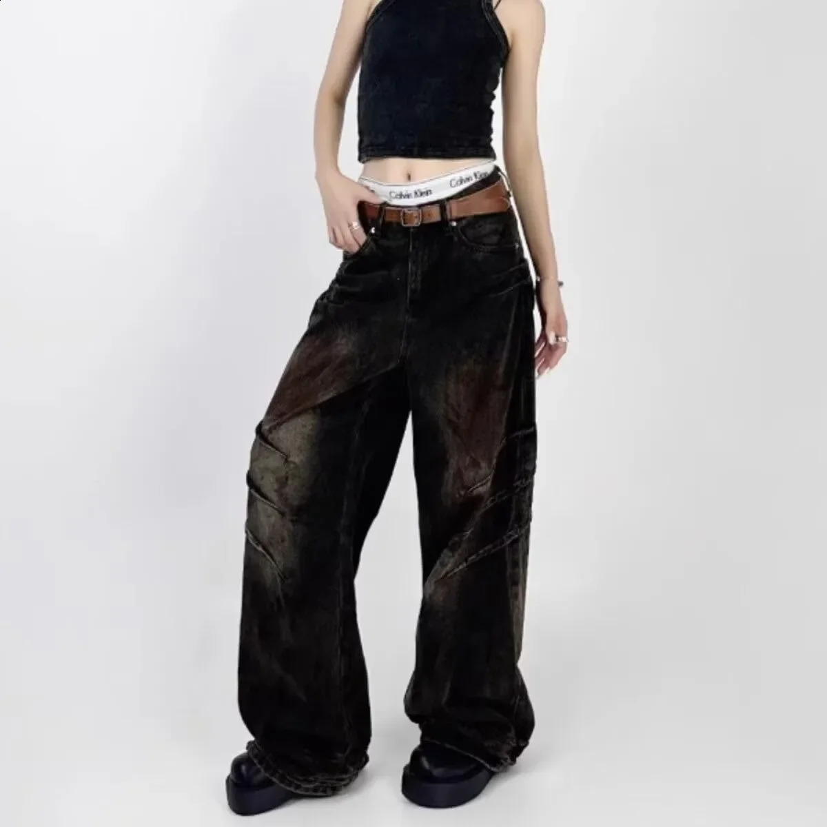 Street style mens jeans high street wearing faded clothes washing curtains flooring length lazy style denim shorts 250423