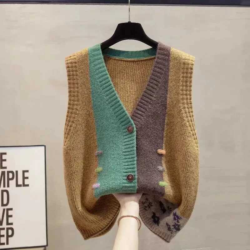 Sweater Knit Cardigan Spring Autumn Women Vest New Fashion Loose All-Match Sweater Waistcoat Ladies V-Neck Sleeveless Jacket TopT251129