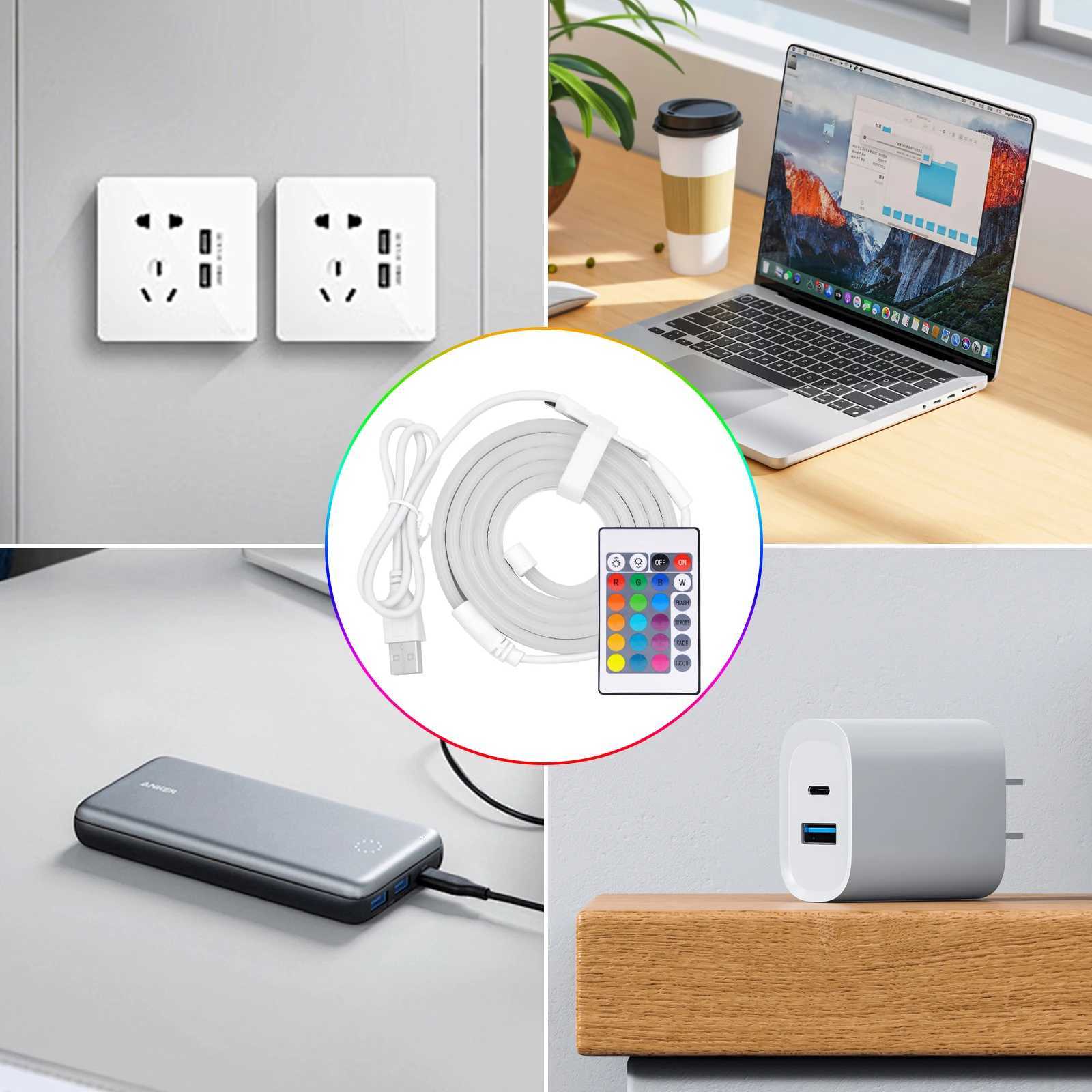 5V RGB Neon Strip Light 1M 2M 3M 5M USB Waterproof Flexible Ribbon Adhesive Tape Neon Lights With Remote Control For Home Decor M251129