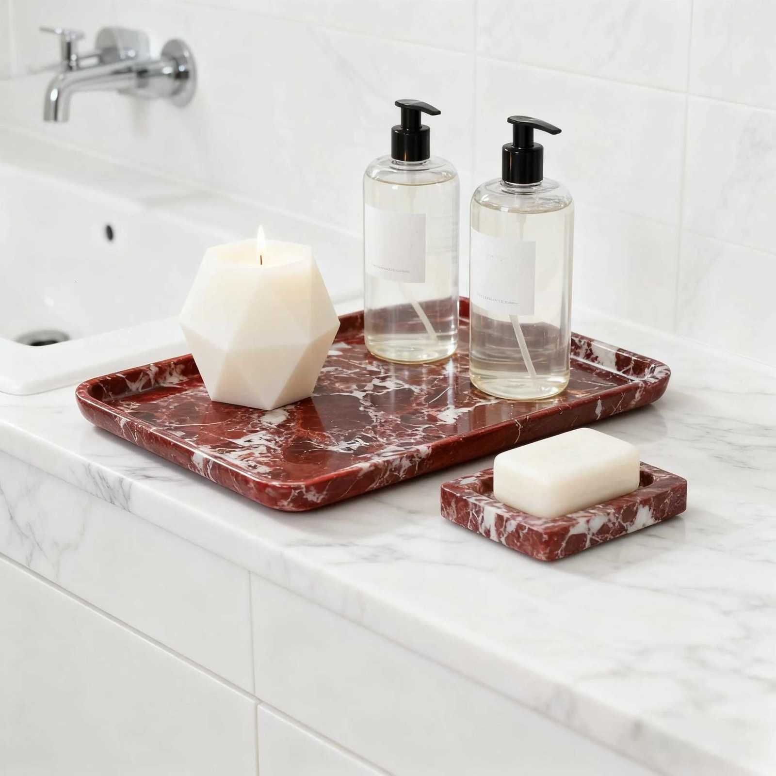 Natural Purple Marble Tray Rectangular Stone Dish for Vanity Bathroom Counter Versatile Organizer for Makeup Jewelry Y251129