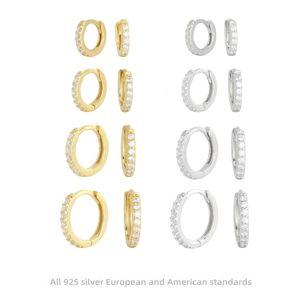 S Pure Sier with Zircon Basic Round Earrings Classic Ear Bone Buckle