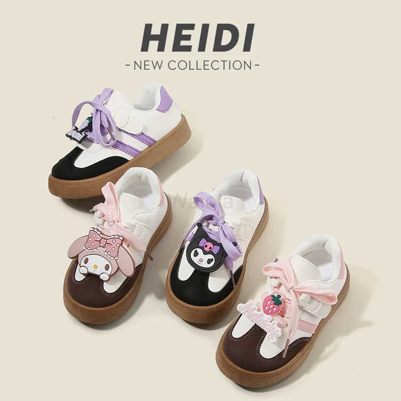 Sanrio Kuromi My Melody Girls Leather Shoes Bow Tie Kawaii Kids Cartoon Soft Bottom Sweet Board Shoes Fashion New Children Shoes H251129