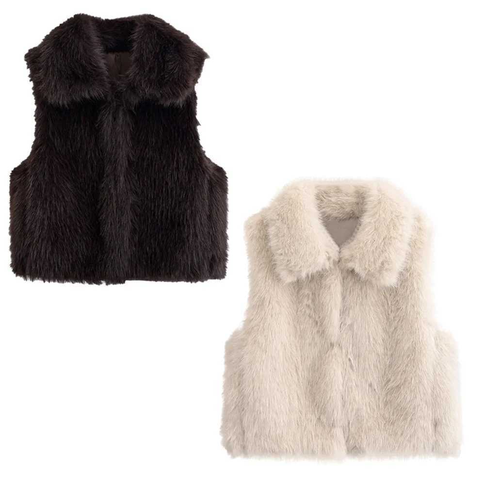 Tidalyf 2025 Women Faux Fur Vest Lapel Collar Sleeveless Hidden Pocket Design Soft Warm Elegant Chic Winter OuterwearT251129