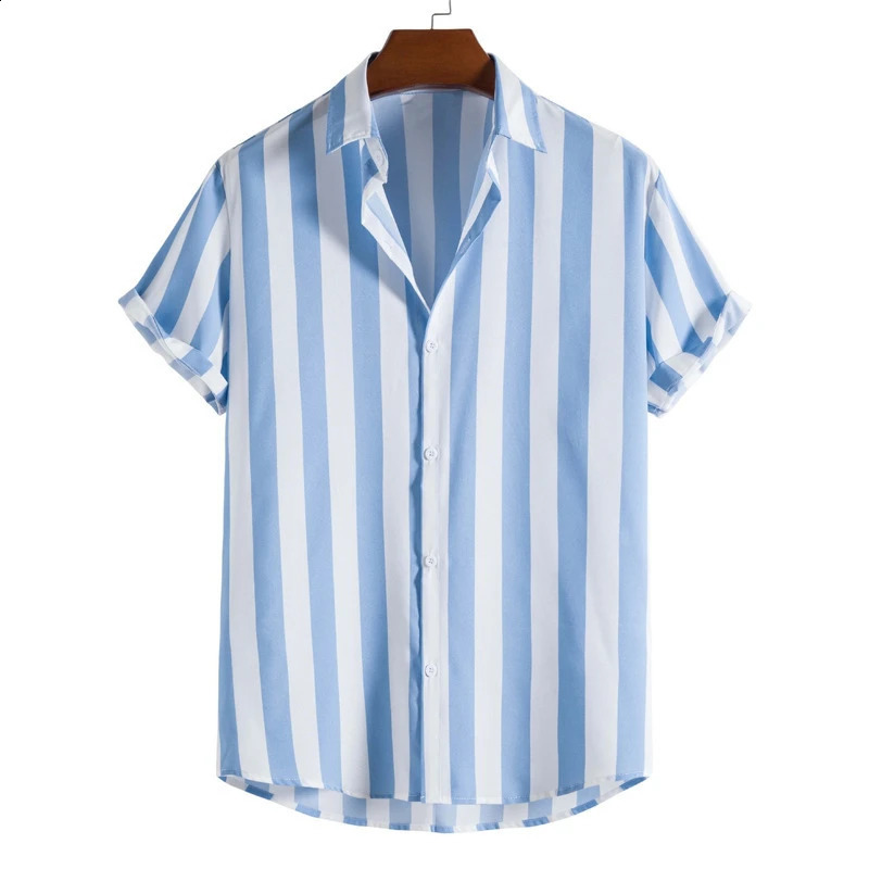 Street Simplicity Stripe Print Mens and Womens Shirts Fashion Short sleeved T-shirt Ropa Hombre Daily Casual Collar Party Top 250425