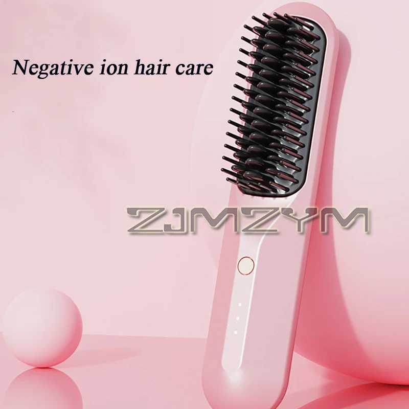 2-in-1 Wireless Rechargeable Straightener Portable Negative Ion Curling And Straightening Comb Hair Styling ApplianceT251129