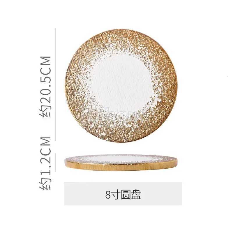 Luxury Golden Frosted Western-style Square Round Ceramic Flat steak Plate Kitchen Supplies Table Main Course Decorative Plate Cake Tray Y251129