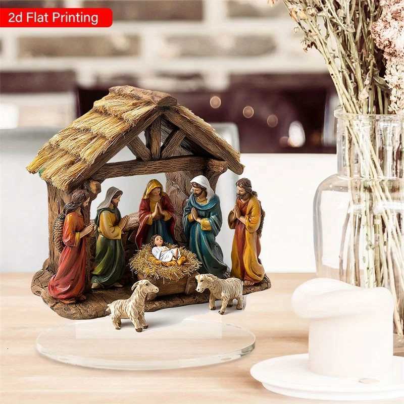 Flat Acrylic Ornament Waterproof Nativity Desktop Decoration For He Off Present H251129