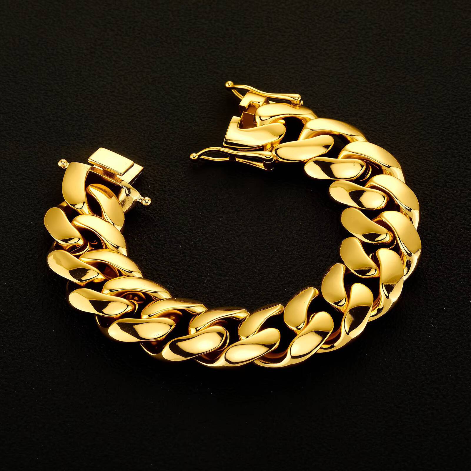 Cross-border Europe And America 20mm Copper-plated 24k Gold Color-preserving Cuban Chain Mens Personalized Necklace W