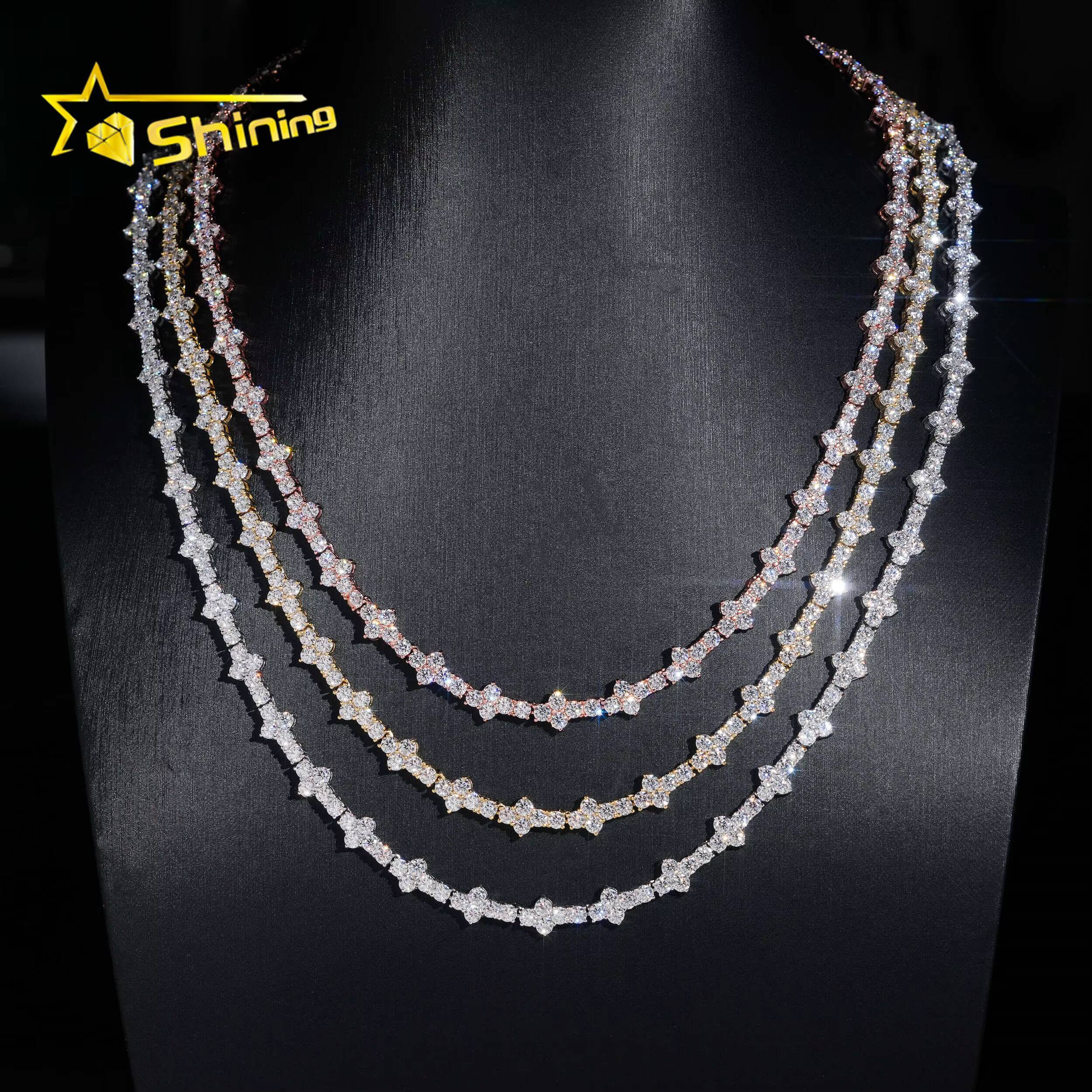 Hot Selling 18K Gold Plated Necklace 3mm 925 Silver Corss Moissanite Tennis Chain GRA Certificated Custom Chains for Men Women