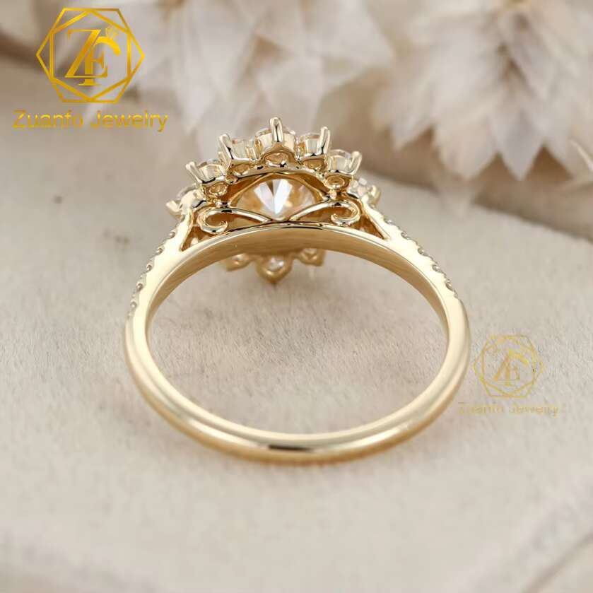 Classic 14K/18K Yellow Gold Unisex Engagement Ring 1 ct 6.5mm Round Brilliant Cut Moissanite With Halo for Wedding
