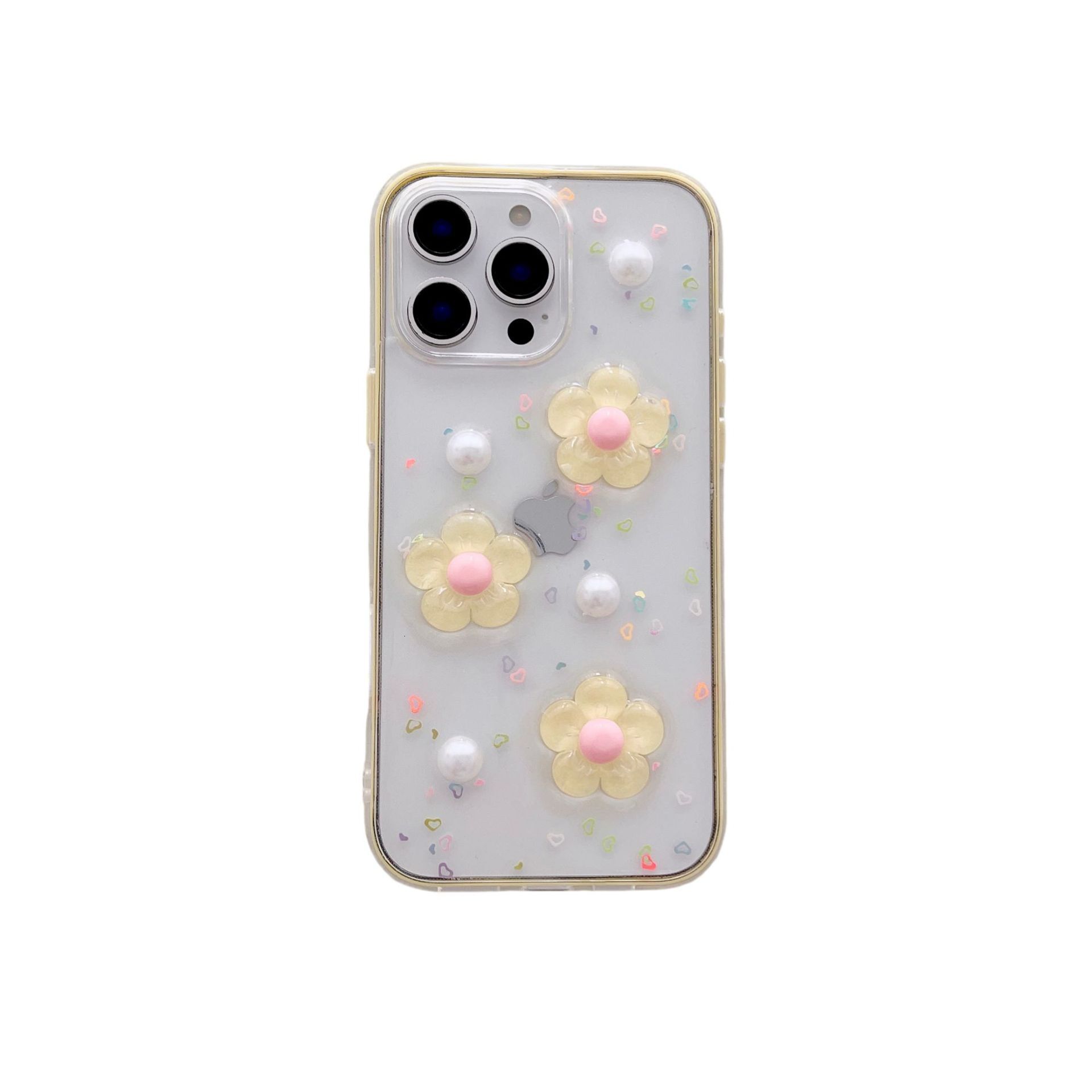 Pearl Candy Flower Phone Case Suitable for iPhone 16/15 Pro Max Transparent Resin Protective Case iPhone 14/13