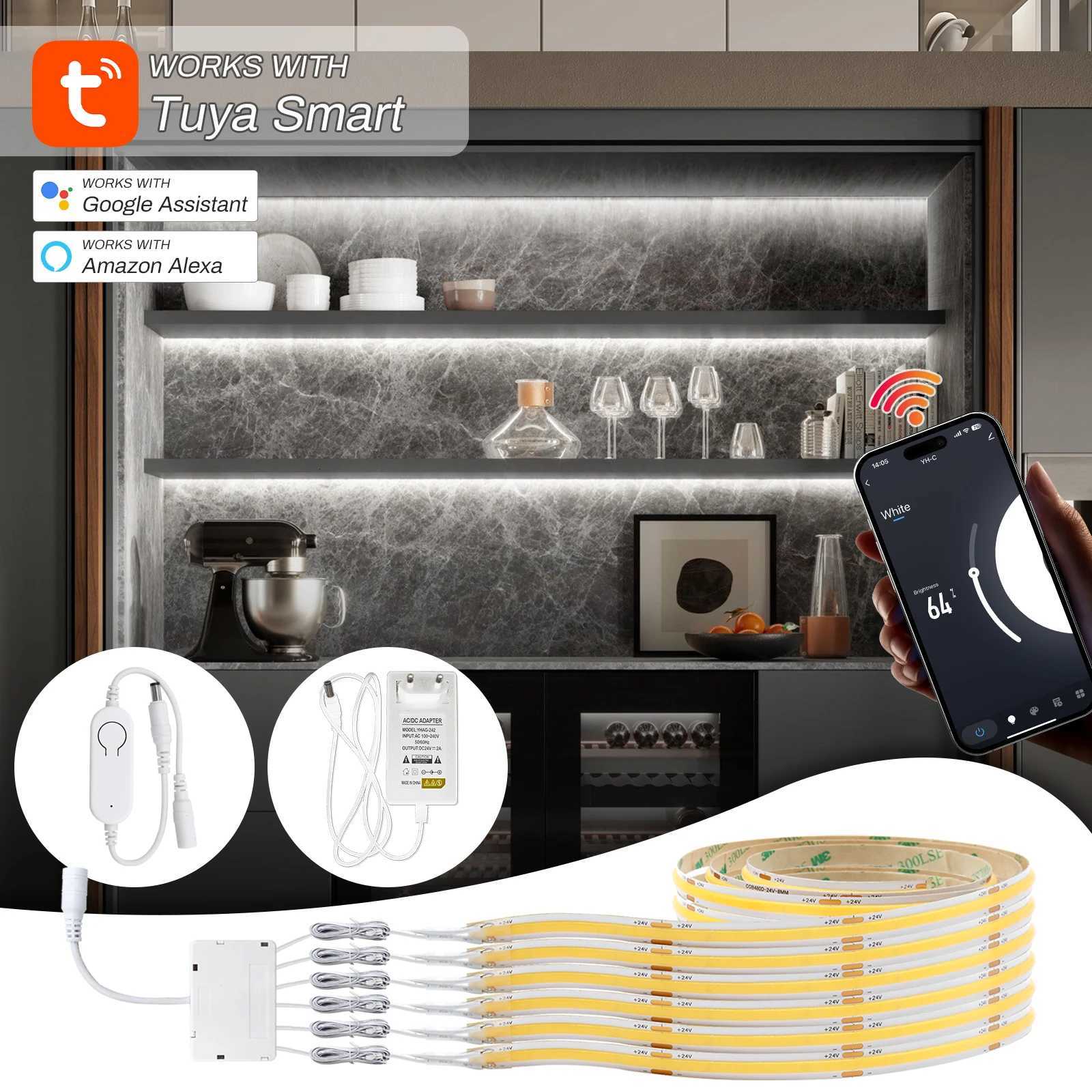 WiFi Tuya LED Cabinet Light Strip Kit Shelf Ribbon LED Light For Bookcase Collection Display Decor 480leds/m COB LED Strip Light M251129