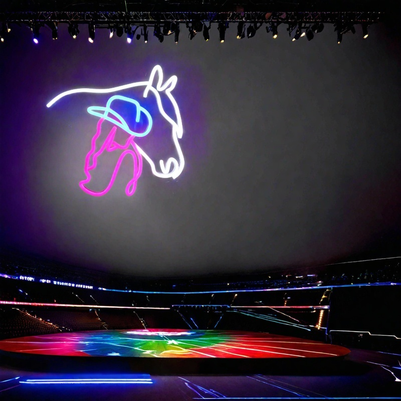Multicolored Cowgirl and Horse LED Neon Board Ideal Interior Decoration Item