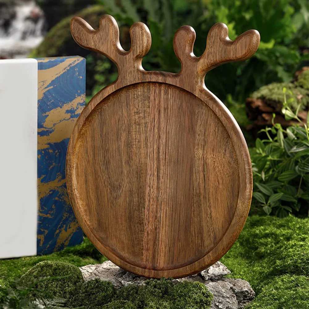 Appetizer Platter Decorative Christmas Tray with Antler Handle Wood Dinner Tray Dessert/Snacks/Fruit/Cookies Dessert Snacks Tray Y251129