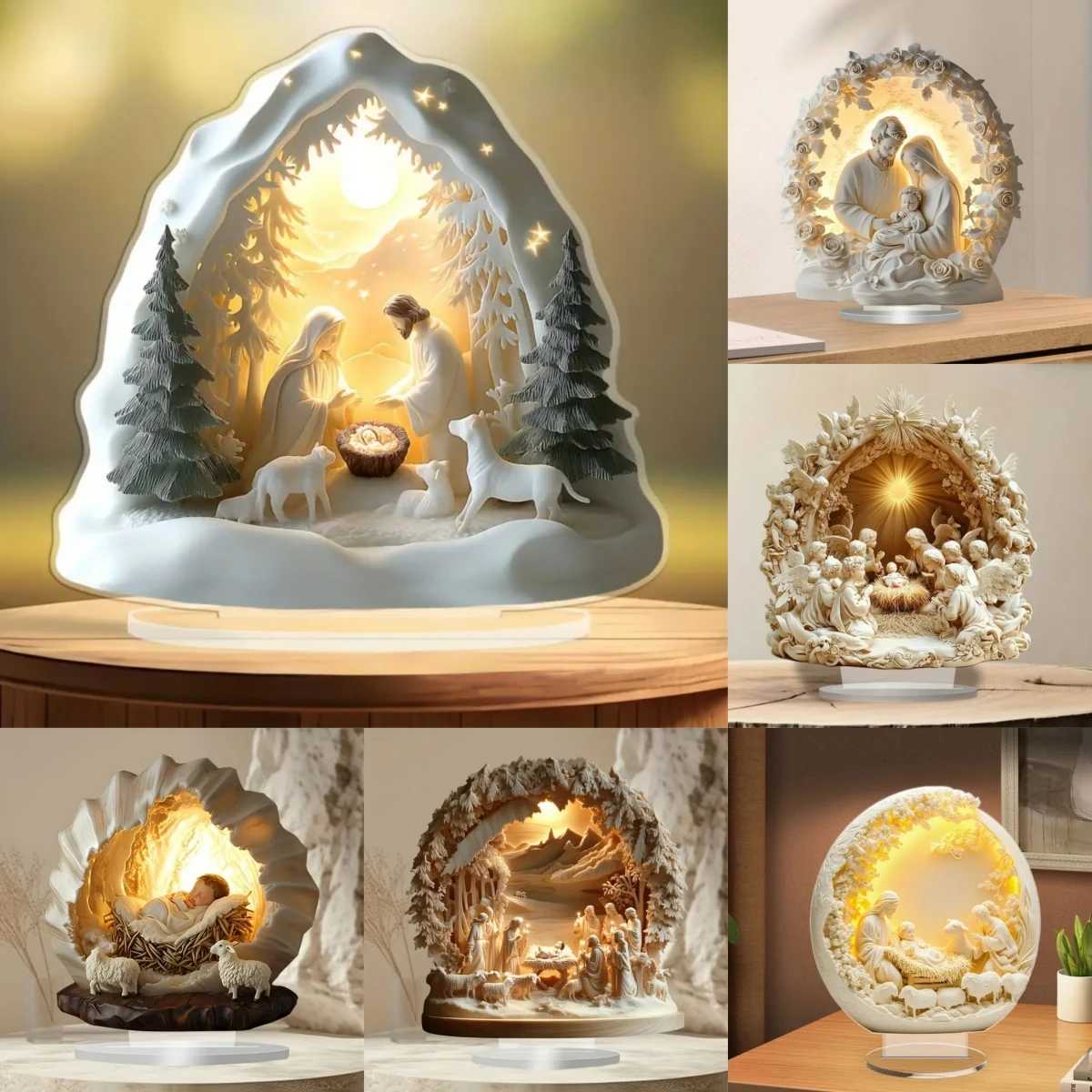 Nativity Scene White 2D Flat Jesus Acrylic Tabletop Decor HeOffCaferoStu Desktop Ornament Religion Kit H251129