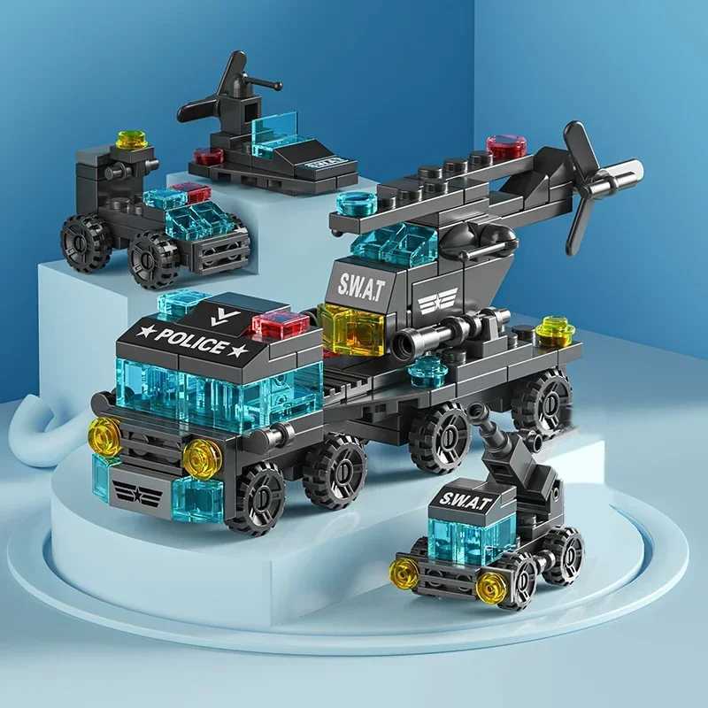 City Fire Car Building Blocks for Children Police Truck Engineering Crane Tank Helicopter Bricks Set Toys for Kids 6in 1 J251129