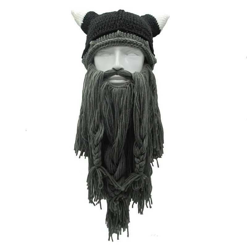 2020 Knit Viking Beard Horn Hat Crazy Ski Cap Barbarian Beanie Halloween UK Cosplay Vintage Winter Warmer Wool Cap Brand HatXJ251129