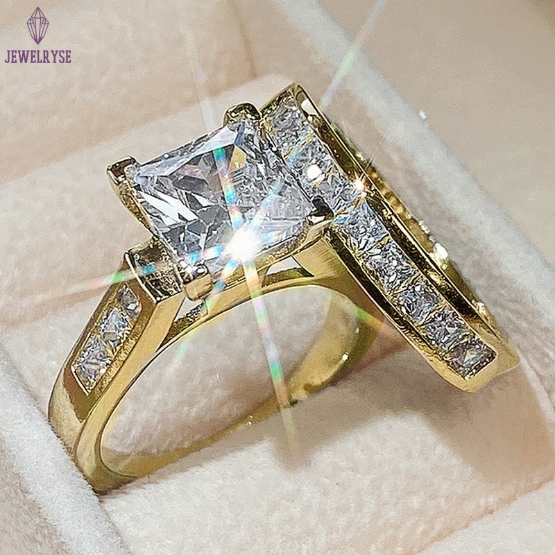 Handmade Sparkling Wedding Rings Luxury Jewelry 925 Sterling Silver Princess Cut White Topaz CZ Diamond Gemstones Party Eternity Women Bridal Ring Set
