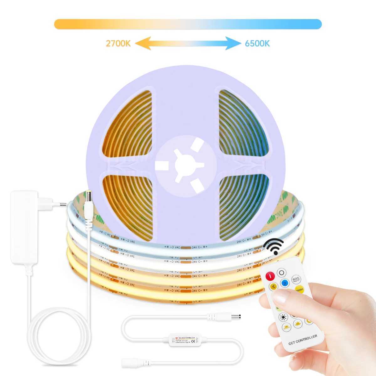 CCT COB LED Strip Lights High Density 576 LEDs/m Flexible Dimmable FOB Led Tape 2700K to 6500K Changeable DC24V LED Lighting Kit M251129