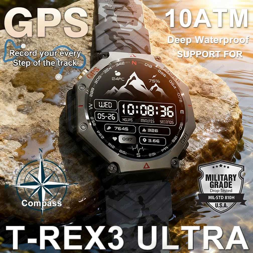 T-Rex 3 Ultra Military Grade GPS Smart Watch 10ATM Waterproof Compass Altimeter Barometric AMOLED Men HD Call Sports SmartwatchW251129
