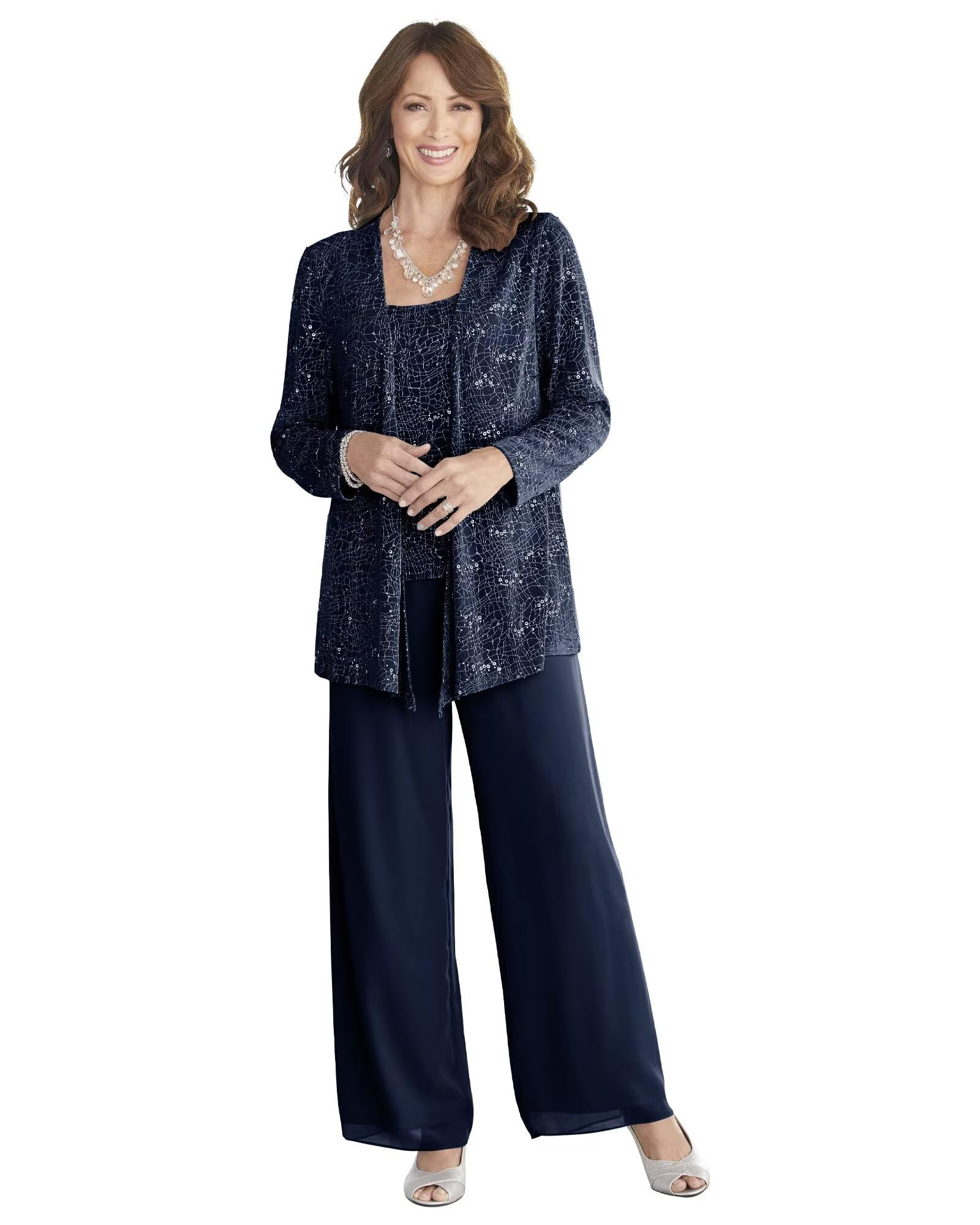 Grandmother Pantsuits Women's Wedding Jumpsuit 3 Pieces Mother of The Bride Dresses Pant Suits with Jacket for Wedding