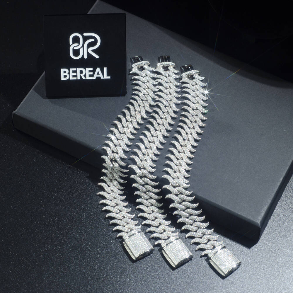 New Design Moissanite Cuban Bracelet Pass Diamond Tester Round Brilliant Cut Vvs Diamond 925 Silver Chain for Men Women