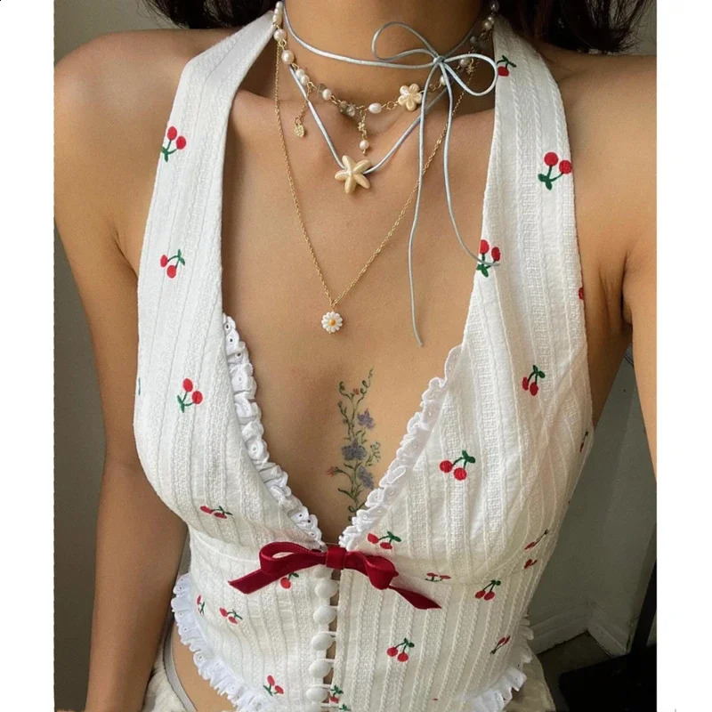 Where Mery Korean fashion printed camisole summer knitted slim fit vest street commuting casual womens clothing 250422