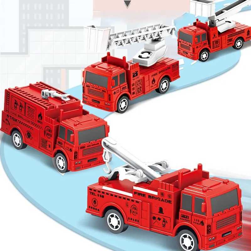 4 Pcs Small Rebound Truck for Children Pull Back Ladder Fire Fighting Toy Car Model Educational Cars J251129